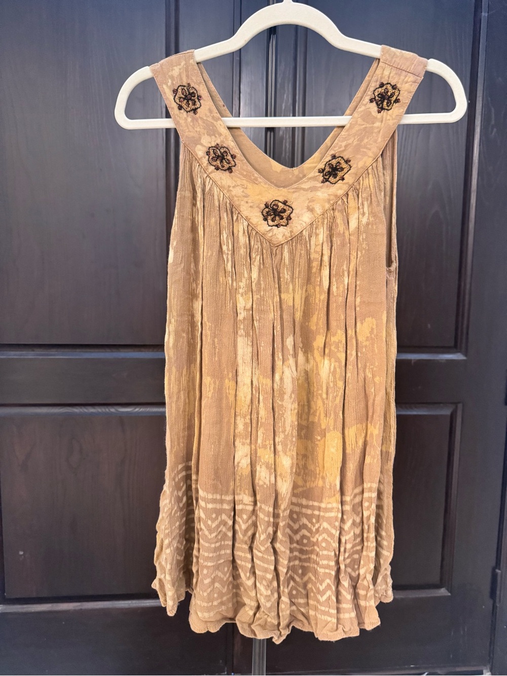 Boho Embroidered Tank Top in Mustard Brown